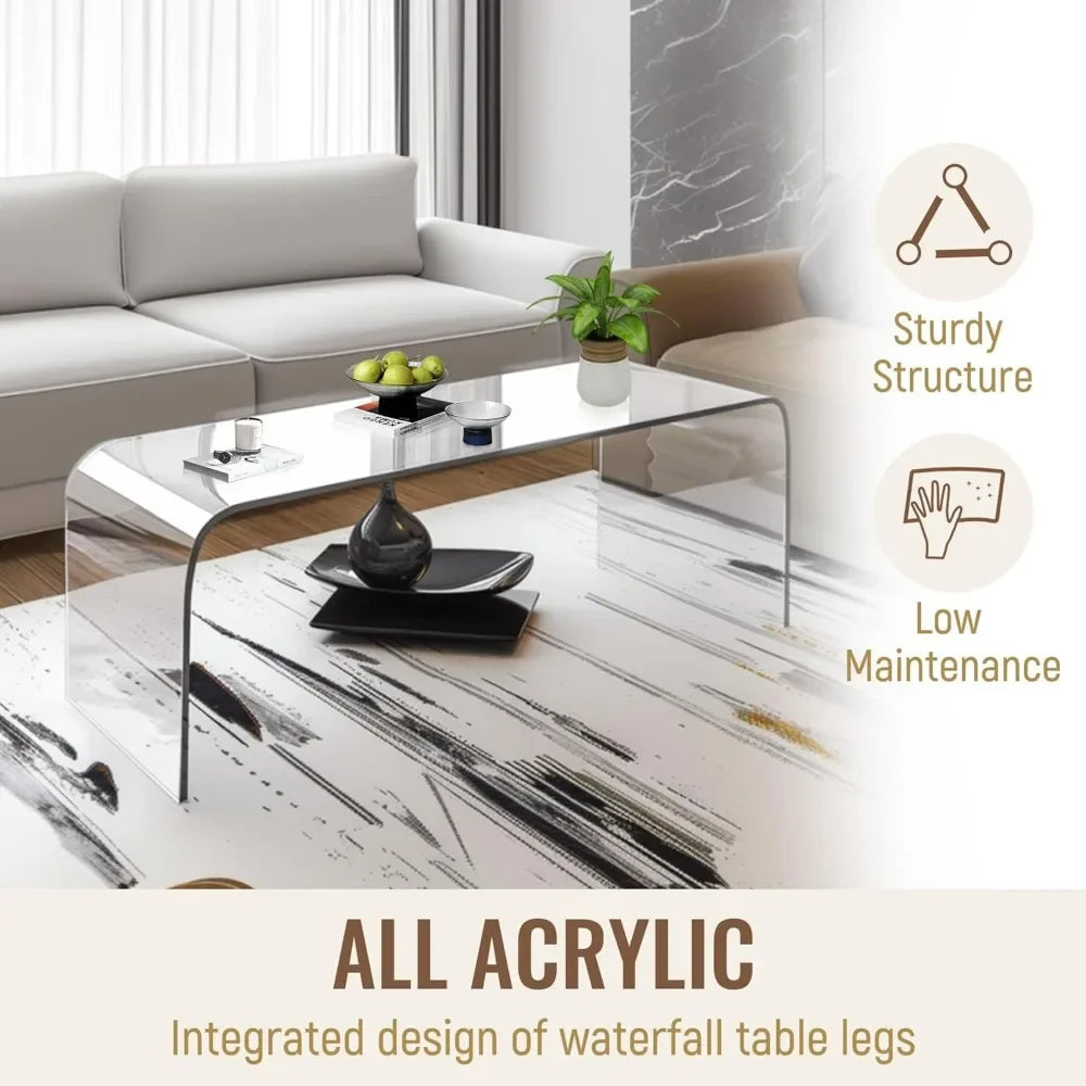 All Acrylic 15mm Thick Waterfall Coffee Table, Clear