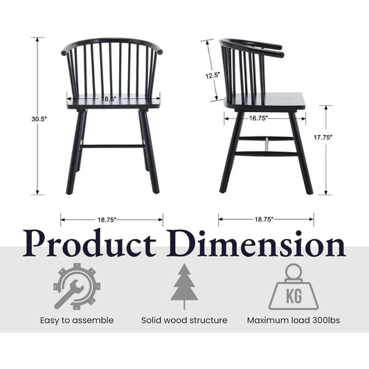 Set of 2 Farmhouse Spindle Dining Room Chairs with Arms/Wide Curved