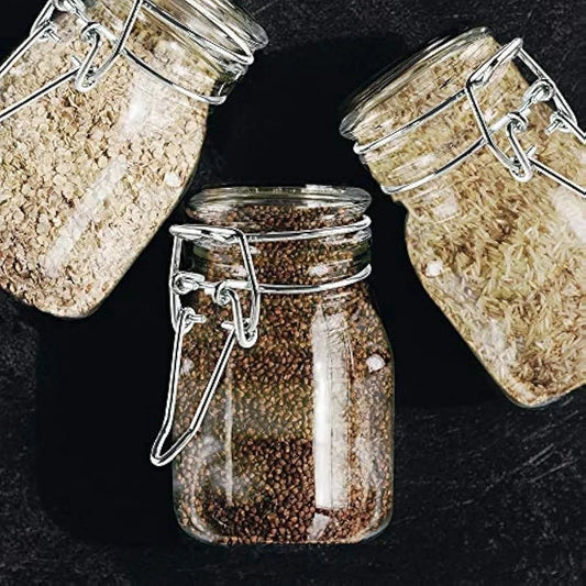 3 1 4" Square Glass 3oz Jar with Hinge Glass Lid for Home Kitchen