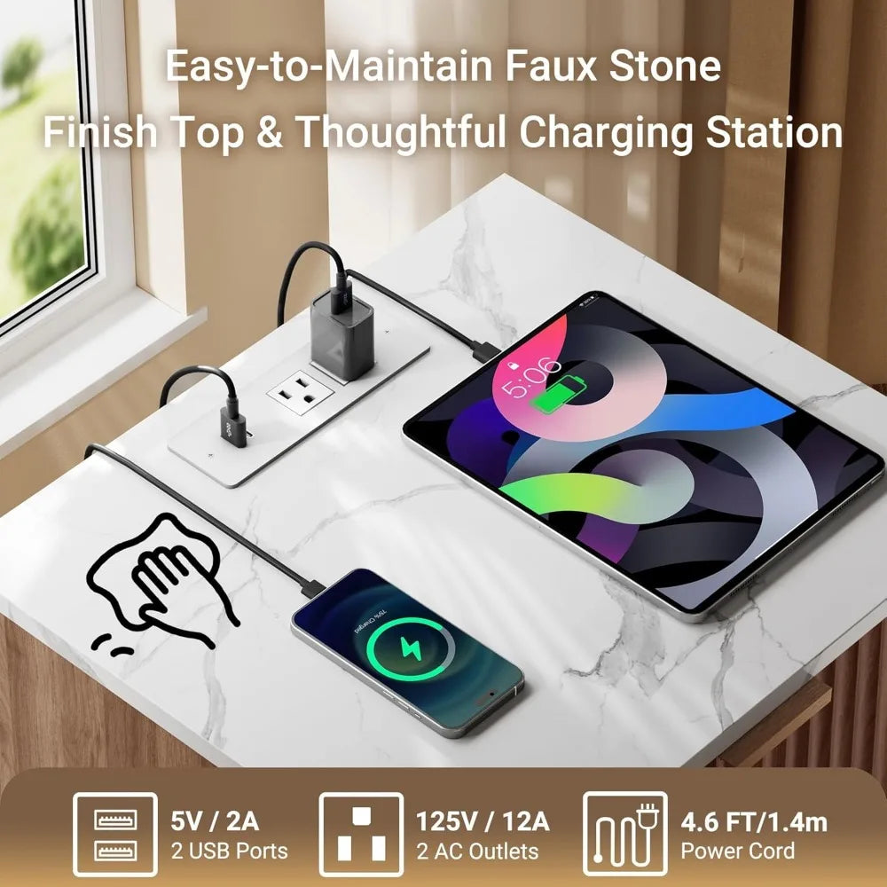 Set of 2, Nightstands with Charging Station 18" Bedside Table with Color Top, with Drawer & Open Shelf