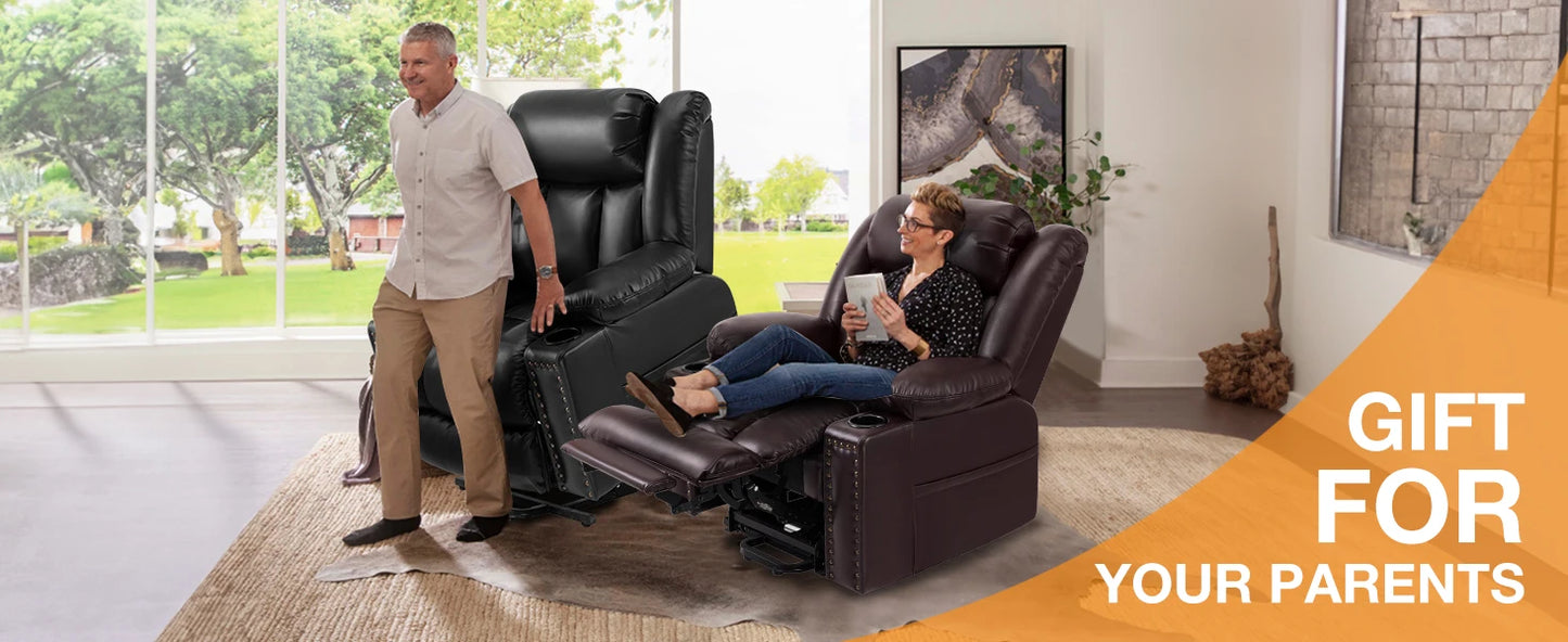Large Faux Leather Power Lift Chair Recliner with Power Headrest