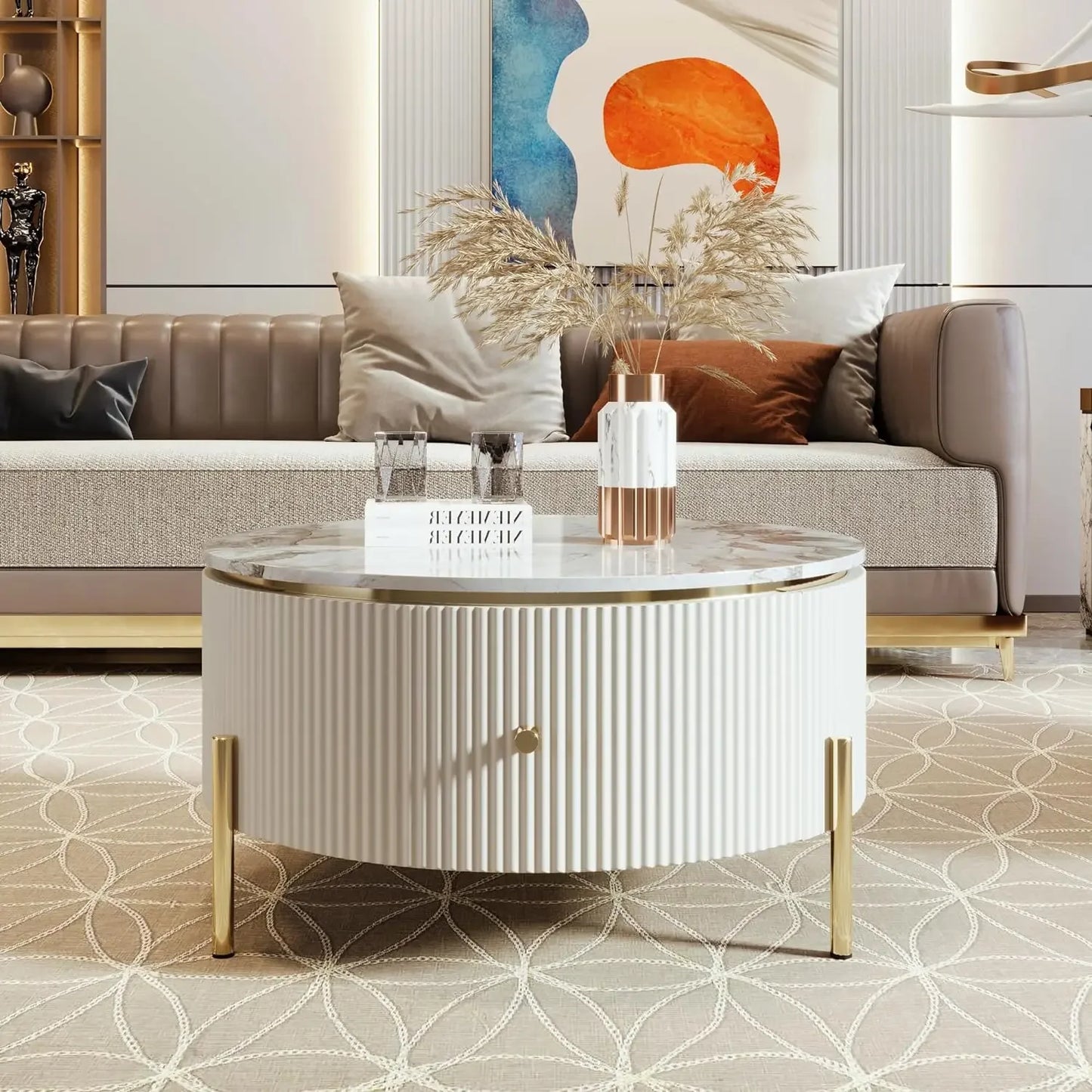 Modern Round Nesting Coffee Table with Drawers