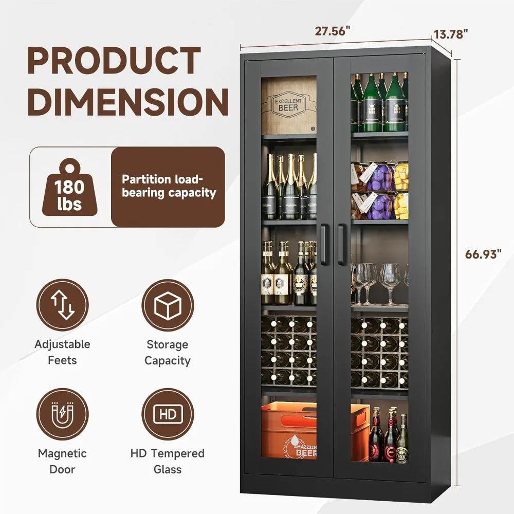 67 Inches Curio Cabinet with 4 Adjustable Shelves,Tempered Glass Display Case