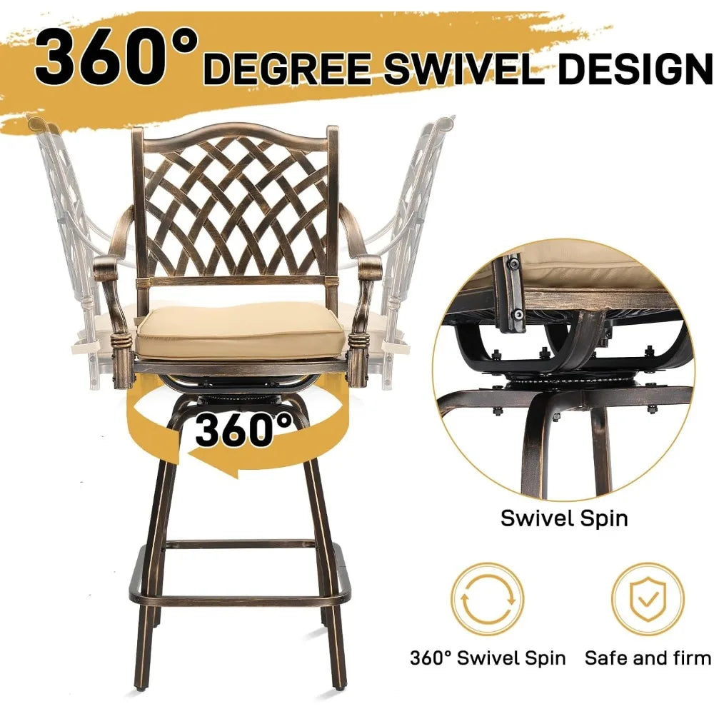 Bar Height Patio Chairs, 360° Rotation 380 lbs Capacity Barstools