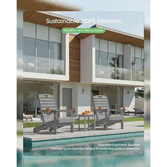 Set of 2 All-Weather Adirondack Chairs with Cup Holder