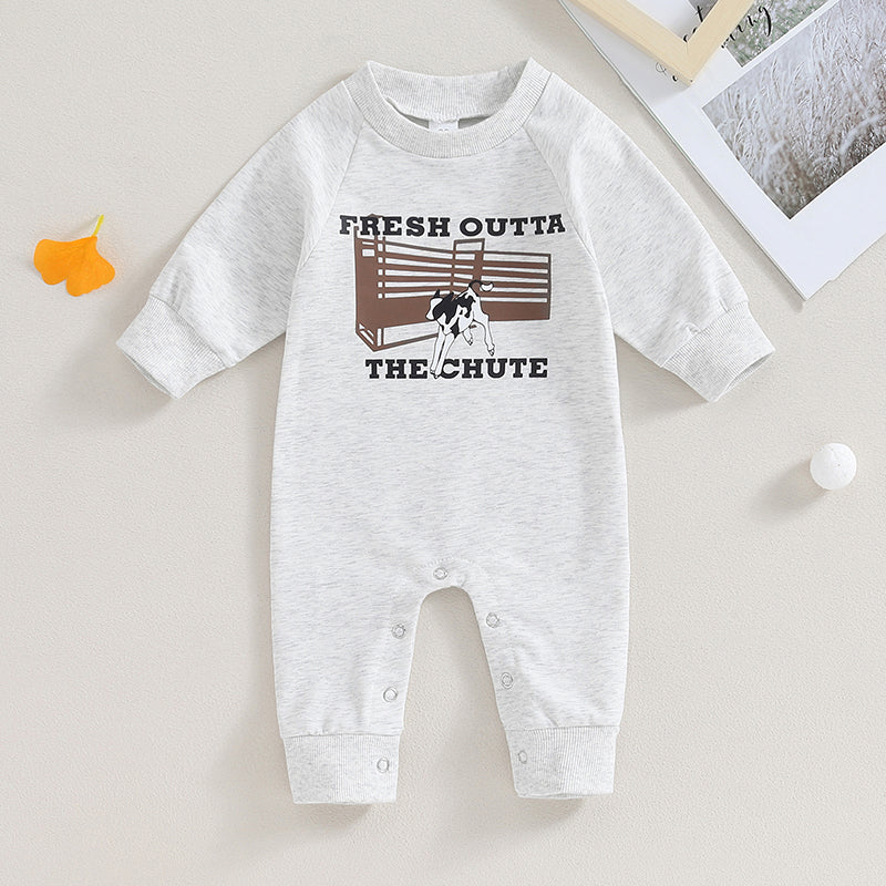 0-12M Newborn Baby Boy Sweatshirt Rompers-Bull Head Letter Print, Long Sleeve Jumpsuit