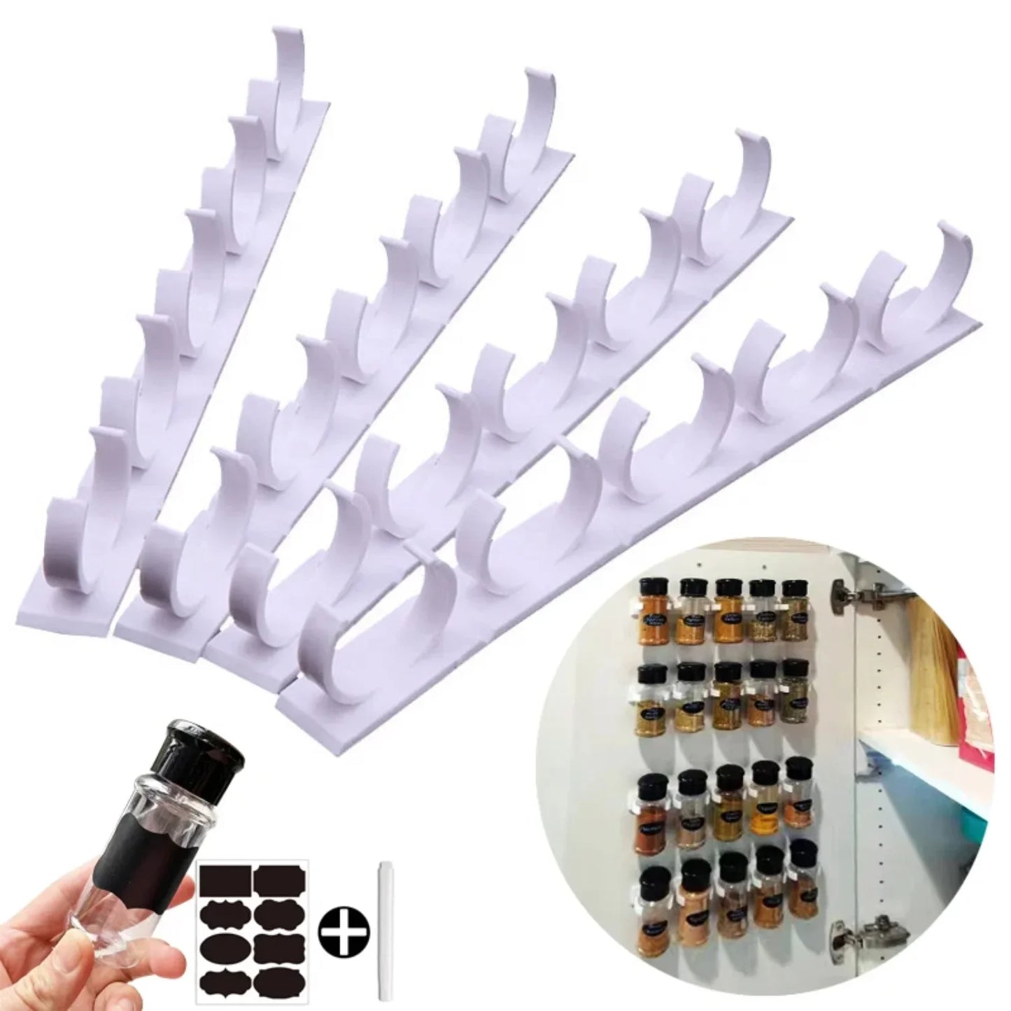 2/4PCS Spice Bottle Rack Cabinet Wall Mount Plastic Adhesive Clip