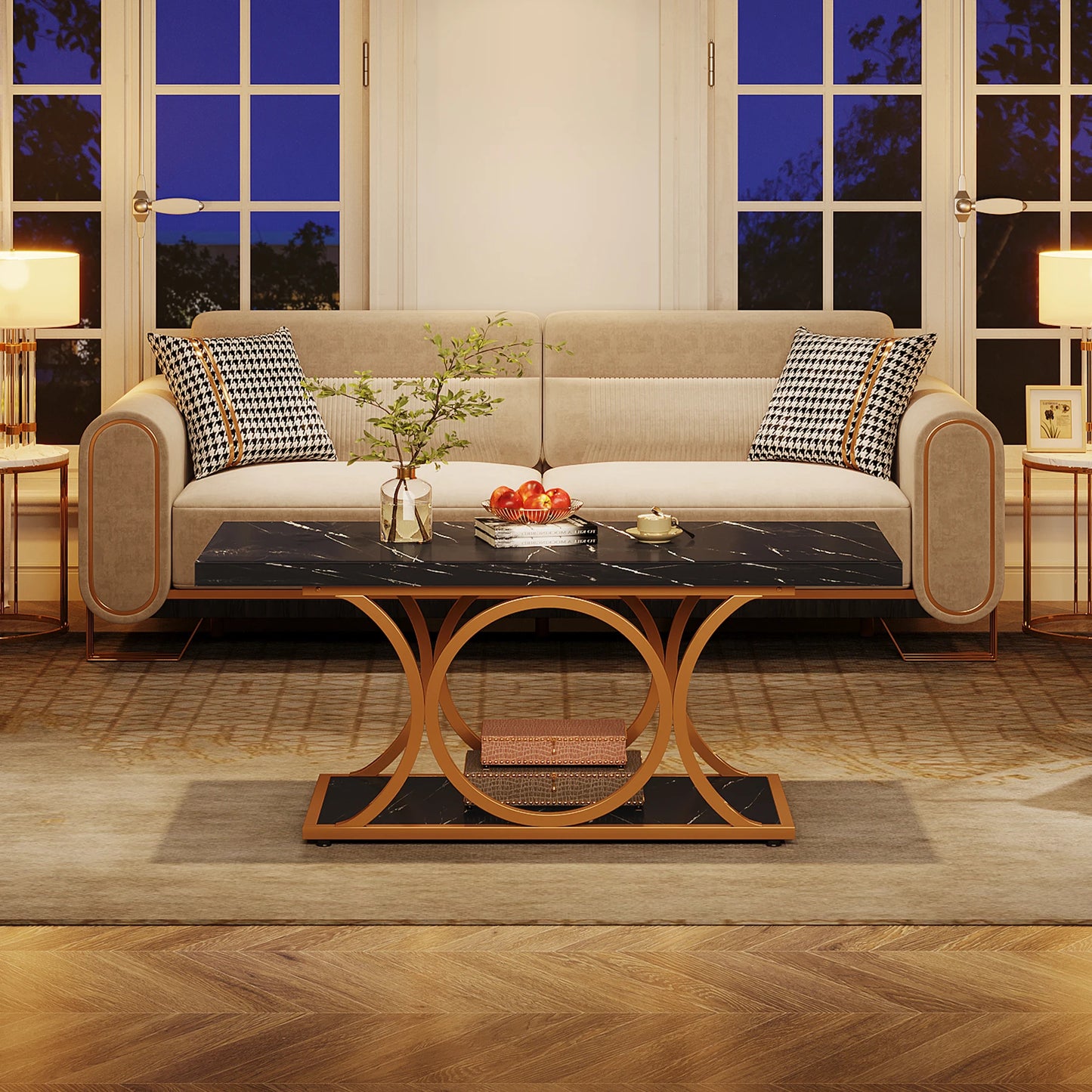 47.24-inch 2-Tier Faux Marble Wood Coffee Table
