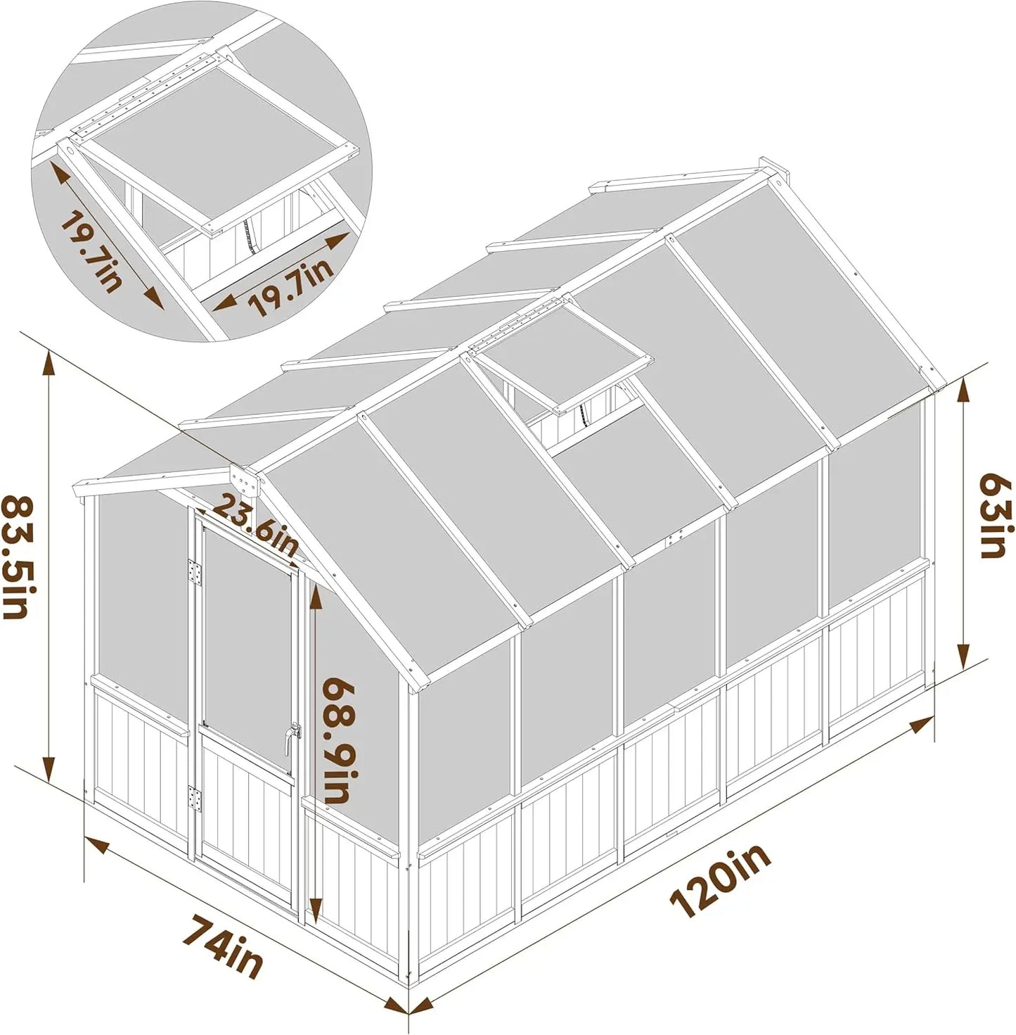 6x10 FT, 6MM Thick Polycarbonate Panel, Wooden Walk-in Greenhouse Kit with Lockable Door