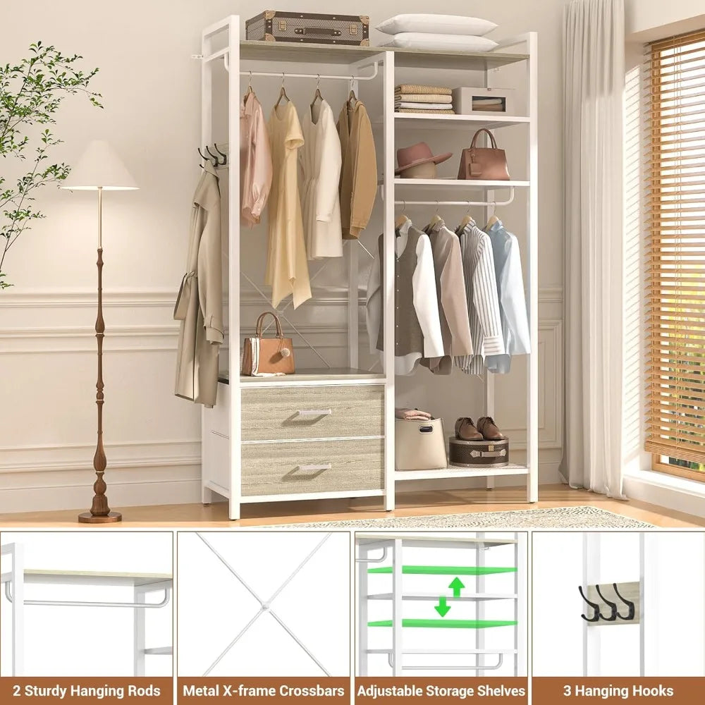 78.7'' Clothes Rack with 2 Drawers, Shelves