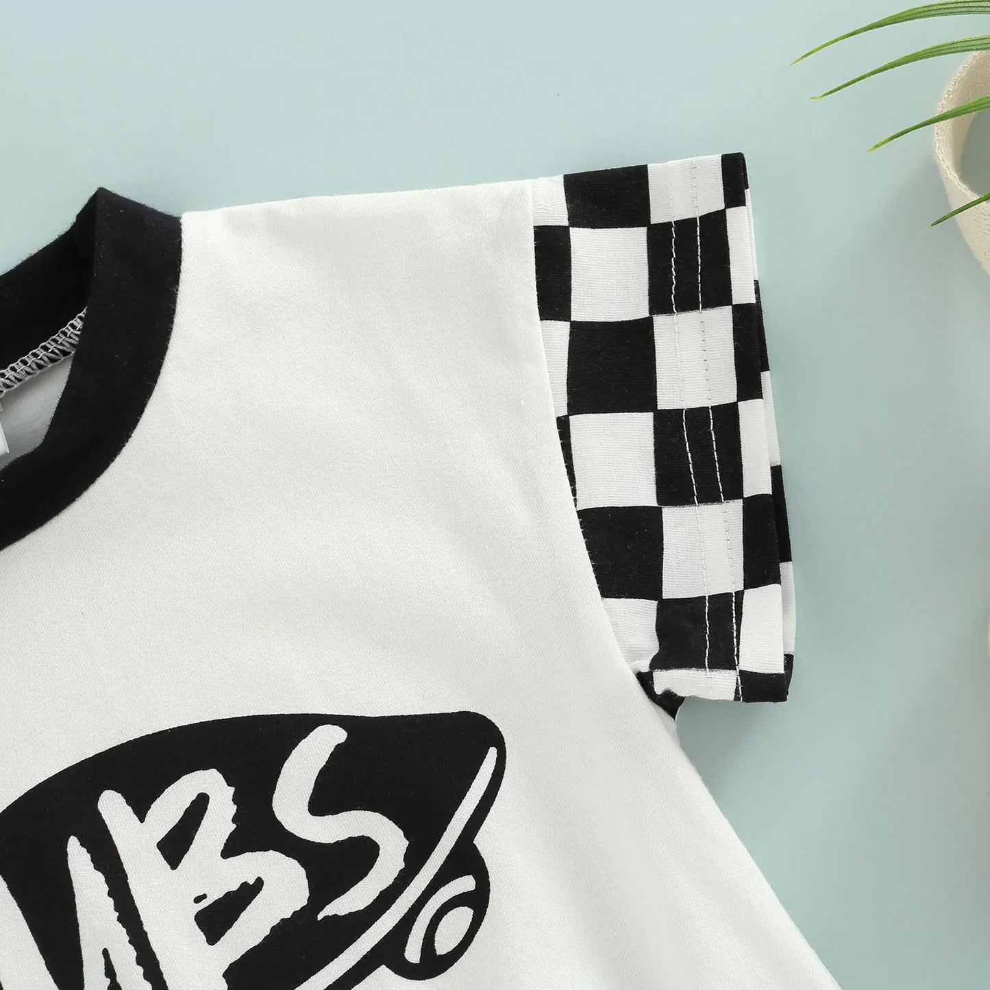 6-18M Infant Boy Romper, Plaid Short Sleeve Round Neck Cartoon Pattern Letter Print