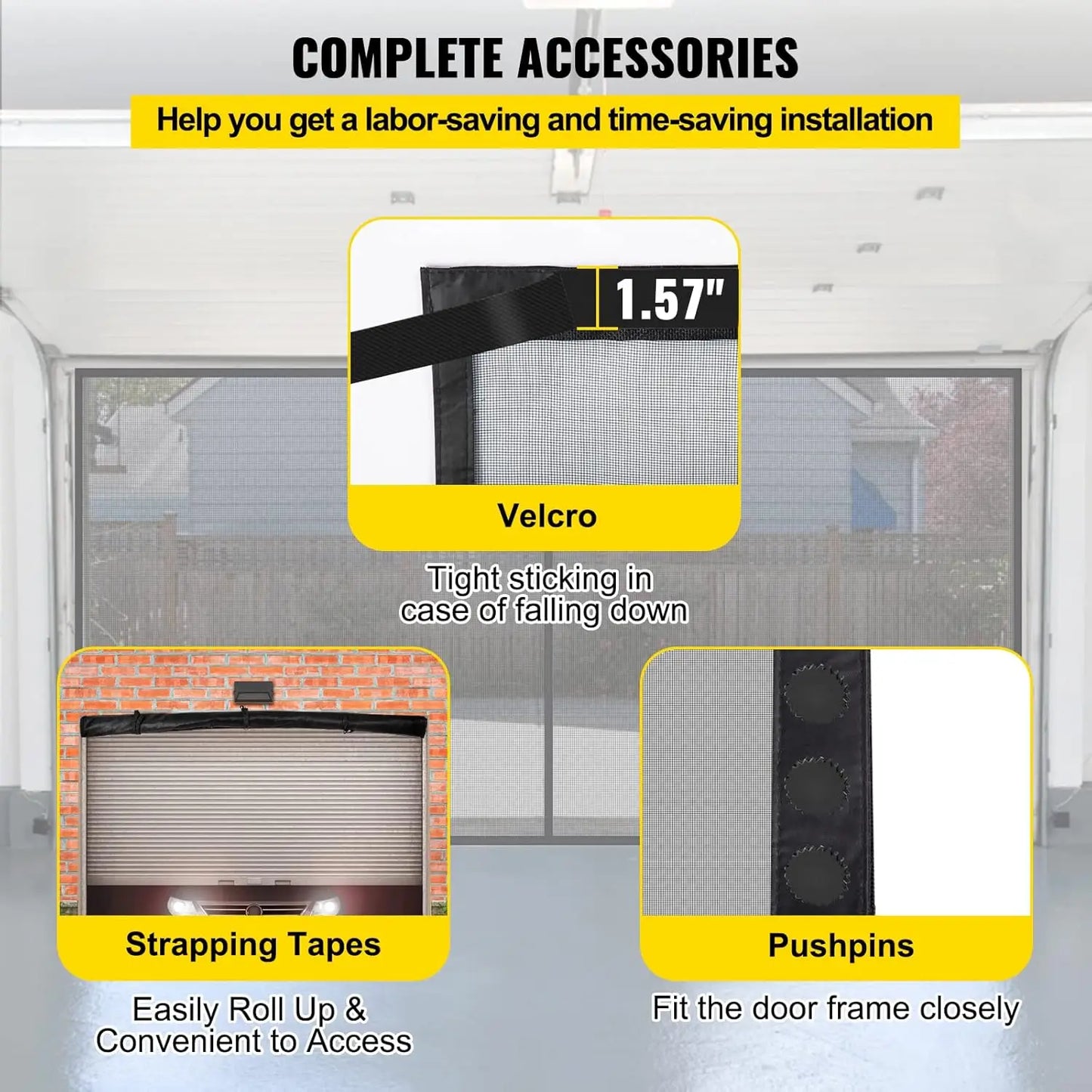 Garage Door Screen, 18 x 7 ft for 2 Cars, 5.8 lbs Heavy-Duty Fiberglass Mesh for Quick Entry with Self Sealing Magnet &Weighted