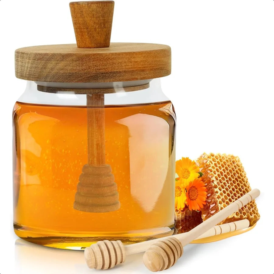 Honey Pot with Dipper and Lid 18oz Glass