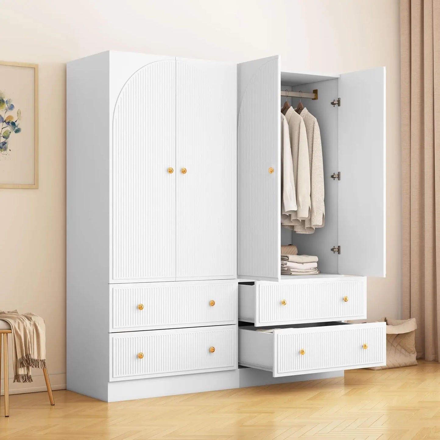 Freestanding Armoire Closet with 2 Doors and 2 Storage Drawers