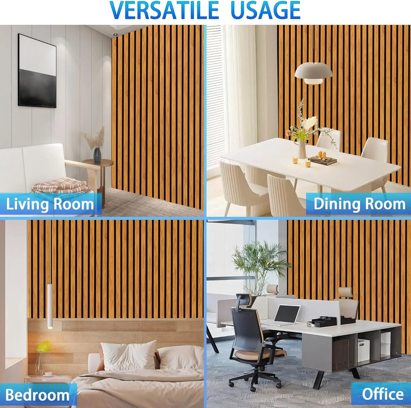 4 Pack Sound Absorbing 3D Slat Acoustic Wall Panels with Wood Finish Accent for Studio, Office, Living Room