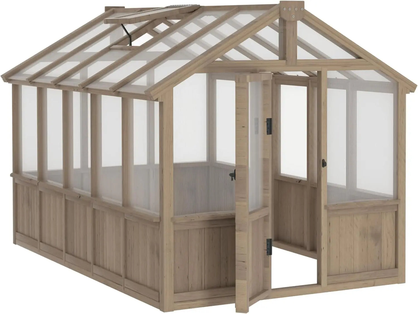 6x10 FT, 6MM Thick Polycarbonate Panel, Wooden Walk-in Greenhouse Kit with Lockable Door
