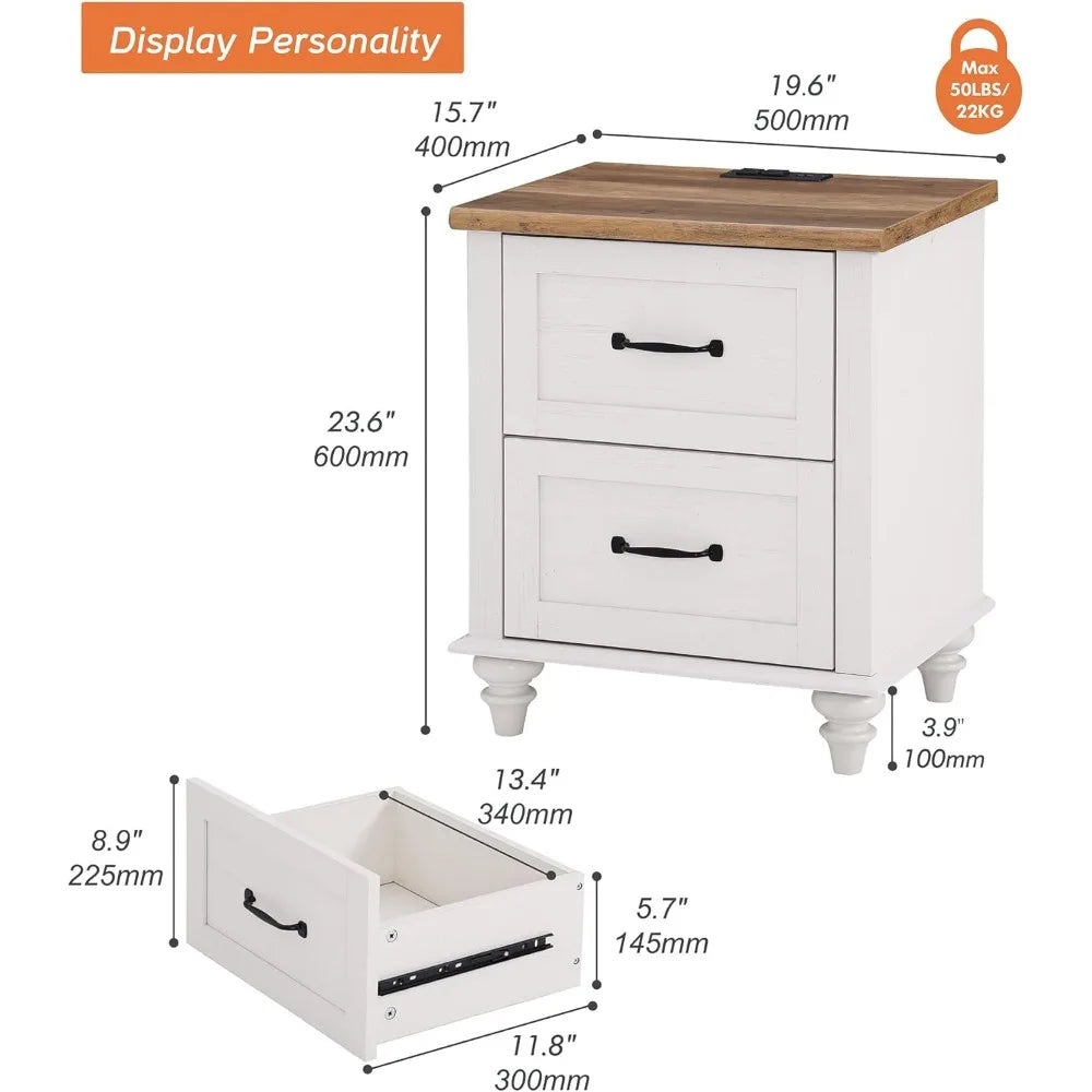 20 Inch Side Stand with 2 Drawers, Solid Wood Legs