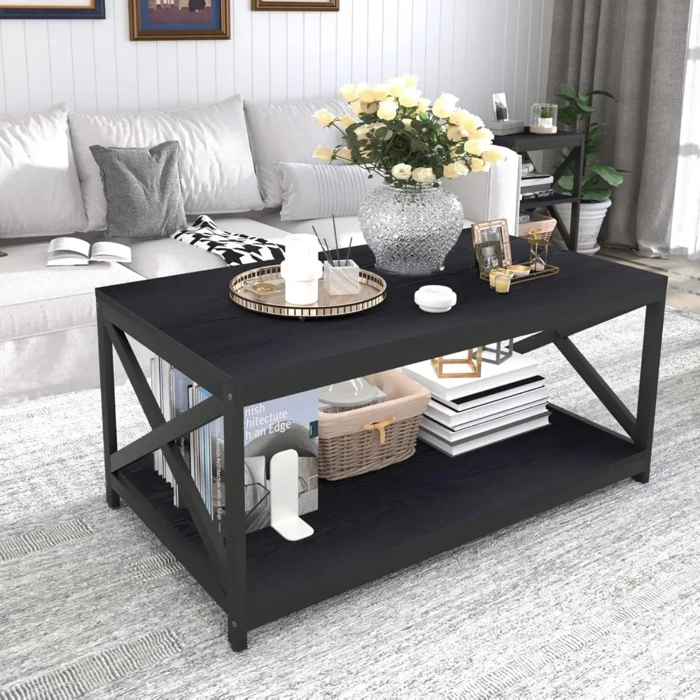 Industrial X-Design Coffee Table and 2 End Side Tables