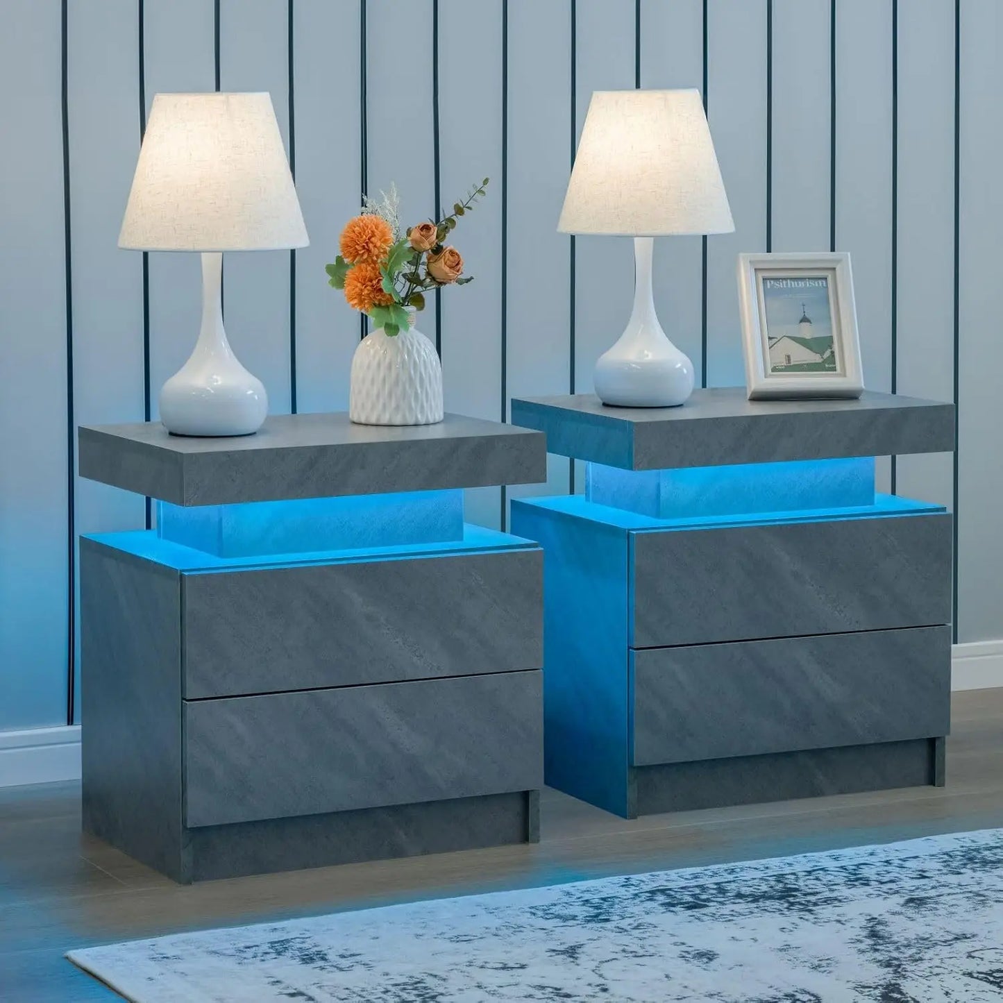 Set of 2 LED side stands with 2 Drawers