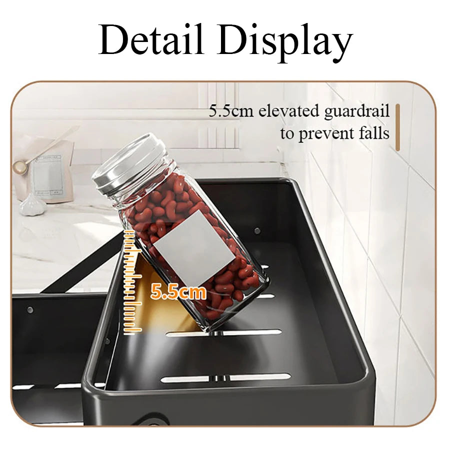 3-Layer Carbon Steel Kitchen Spice Rack Adjustable Height