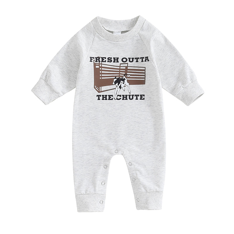 0-12M Newborn Baby Boy Sweatshirt Rompers-Bull Head Letter Print, Long Sleeve Jumpsuit
