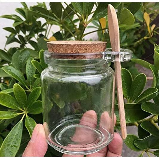 8oz 250ML Reusable Thick Clear Glass Storage Jar with Cork Stopper and Wooden Spoon For Keeps Food Dry Fresh for Home Kitchen B