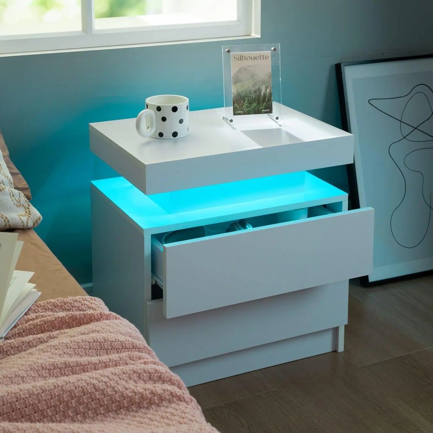 Set of 2 LED side stands with 2 Drawers