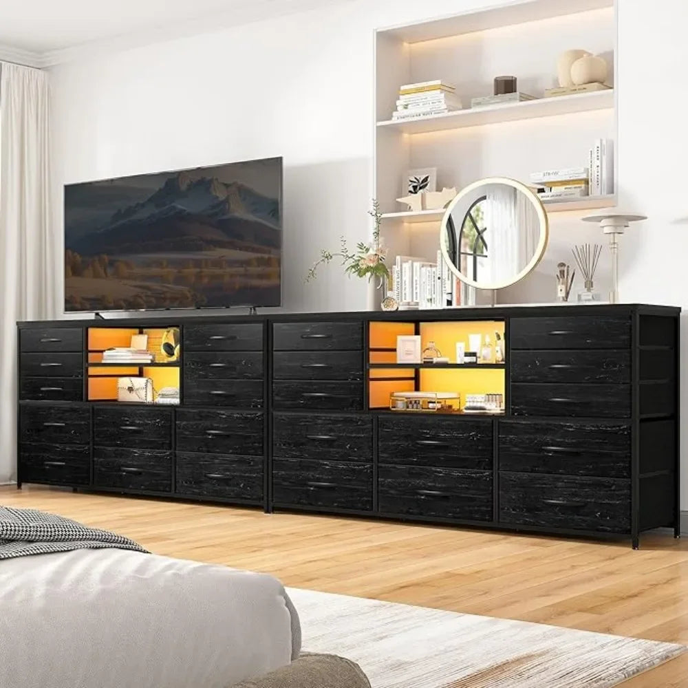 12 Drawers Dresser with LED Lights & Power Outlets, Stand for 60''TV