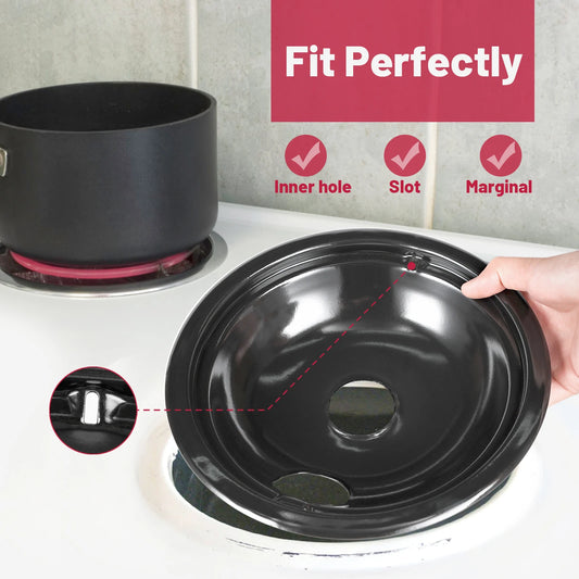 4 Pack Black Cooktop Drip Pans, Compatible with GE Hotpoint Stove. Include 2 Pcs 6'' Range Replacement Drip Pans and 2 Pcs 8 ''