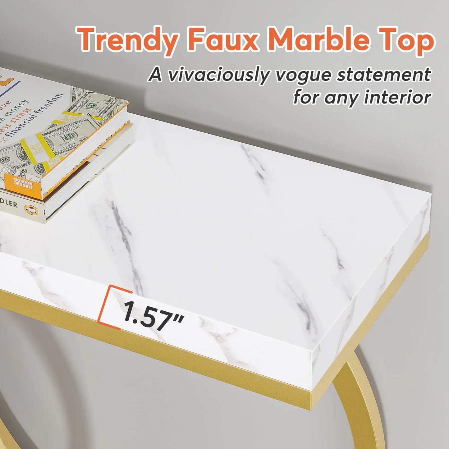 55 inch Gold Console Faux Marble Entryway Table
