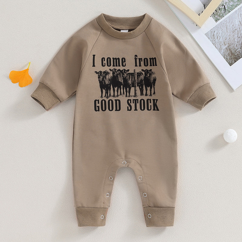 0-12M Newborn Baby Boy Sweatshirt Rompers-Bull Head Letter Print, Long Sleeve Jumpsuit