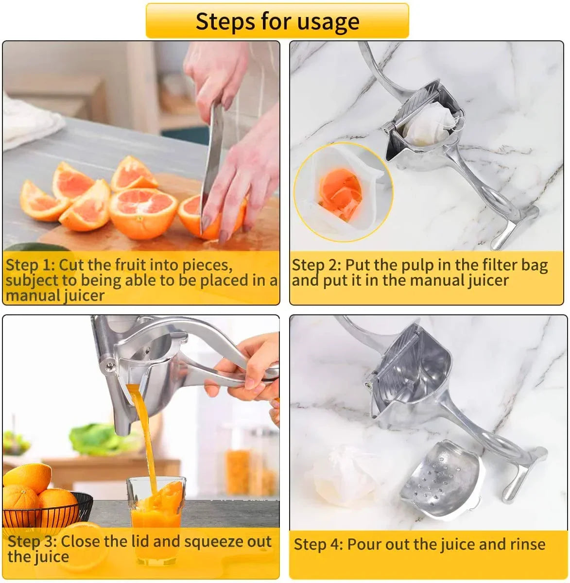 Manual Juice Squeezer Aluminum Alloy Hand Pressure