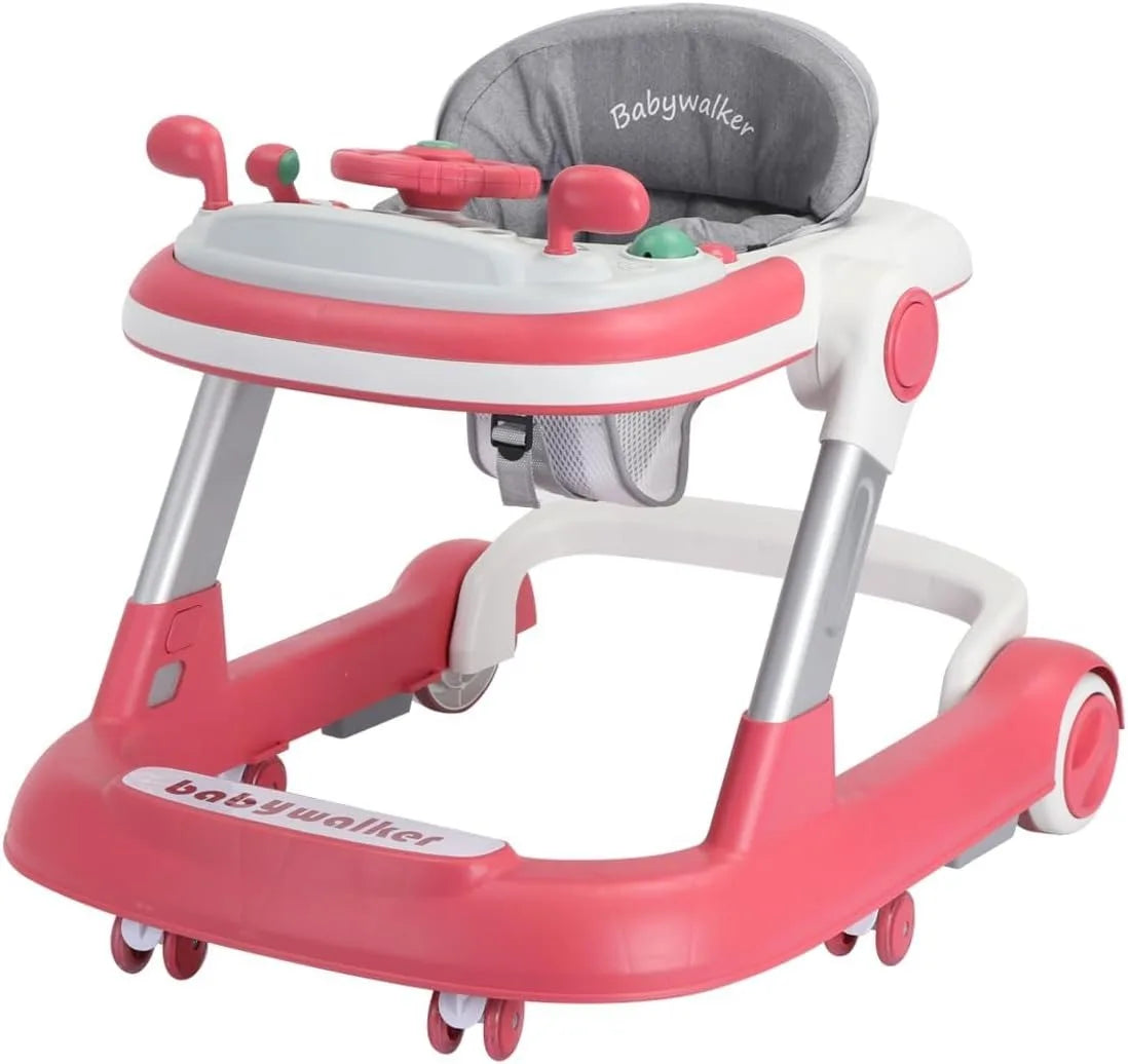 Toddler Baby Push Walker with Removable Feeding Tray and Music Tray(Without Battery), Foldable Walker
