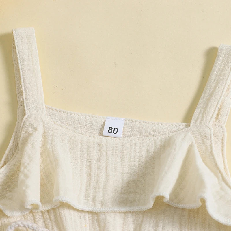 6 MO-4Y Girl Summer Dress, Casual Sleeveless, Square Neck, Belted Dress