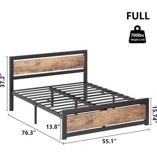 Bed Frame with Wooden Headboard and Footboard, No Box Spring Needed, 14 inch Easy to Assemble