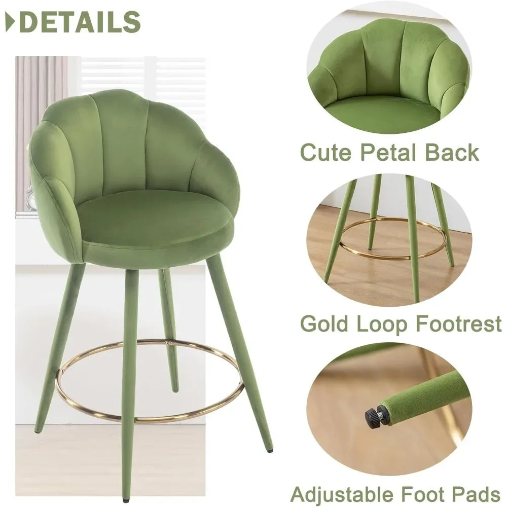 Set of 2 Modern 25.5" Counter Height Barstool with Petal Back & Gold Metal Ring Footrest