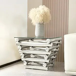 55" Rectangular Tempered Glass Top with Stainless Steel Legs