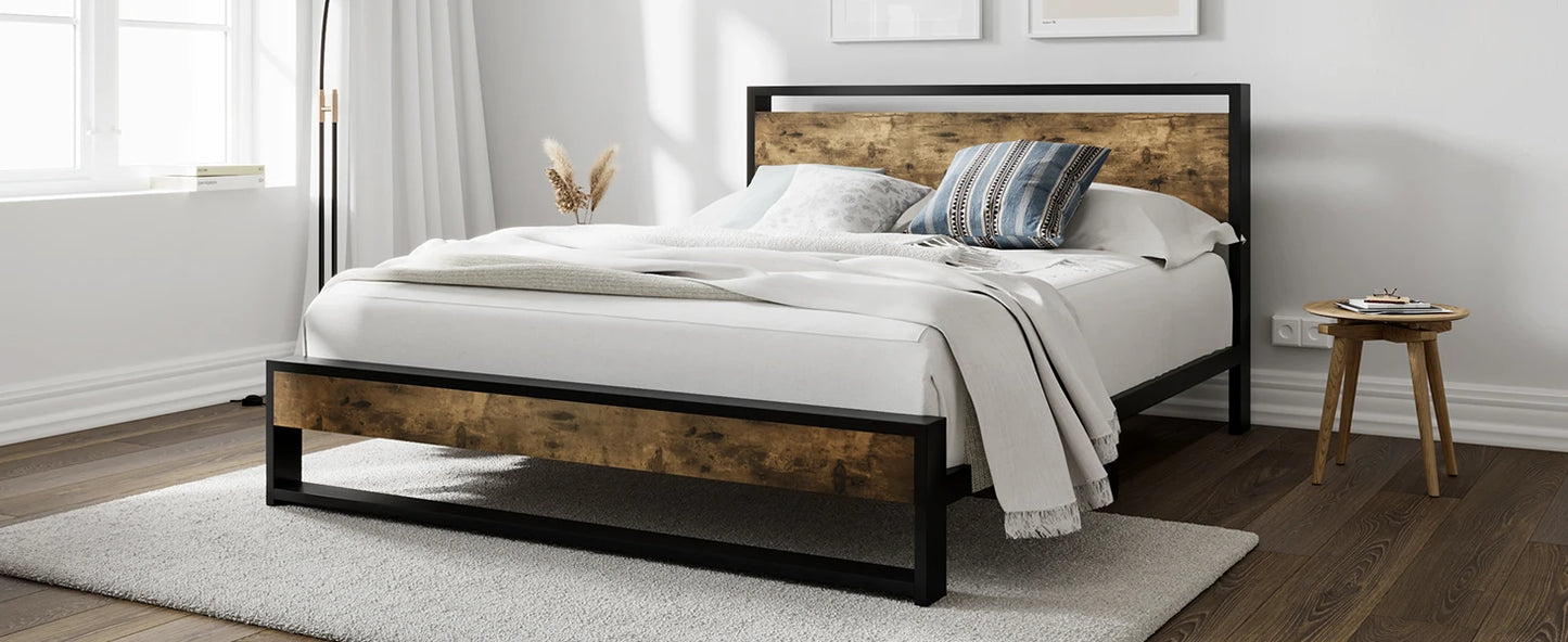 King Size Platform Bed Frame with Upholstered Headboard, Metal Slats Support, Noise Free