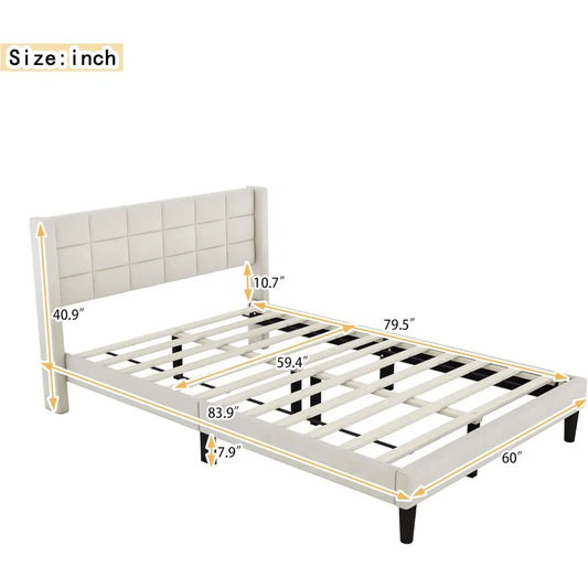 Upholstered Platform Bed Frame with Stitching Design Headboard, Noise-Free, No Box Spring Needed