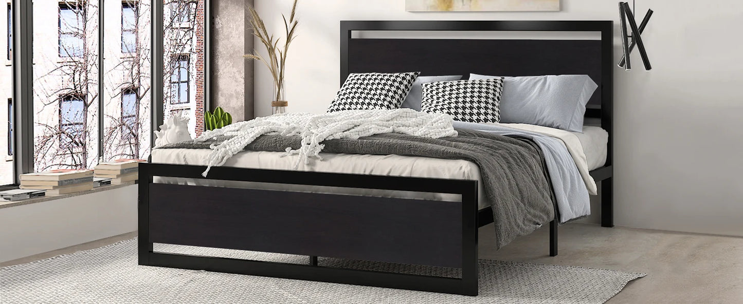 King Size Platform Bed Frame with Upholstered Headboard, Metal Slats Support, Noise Free