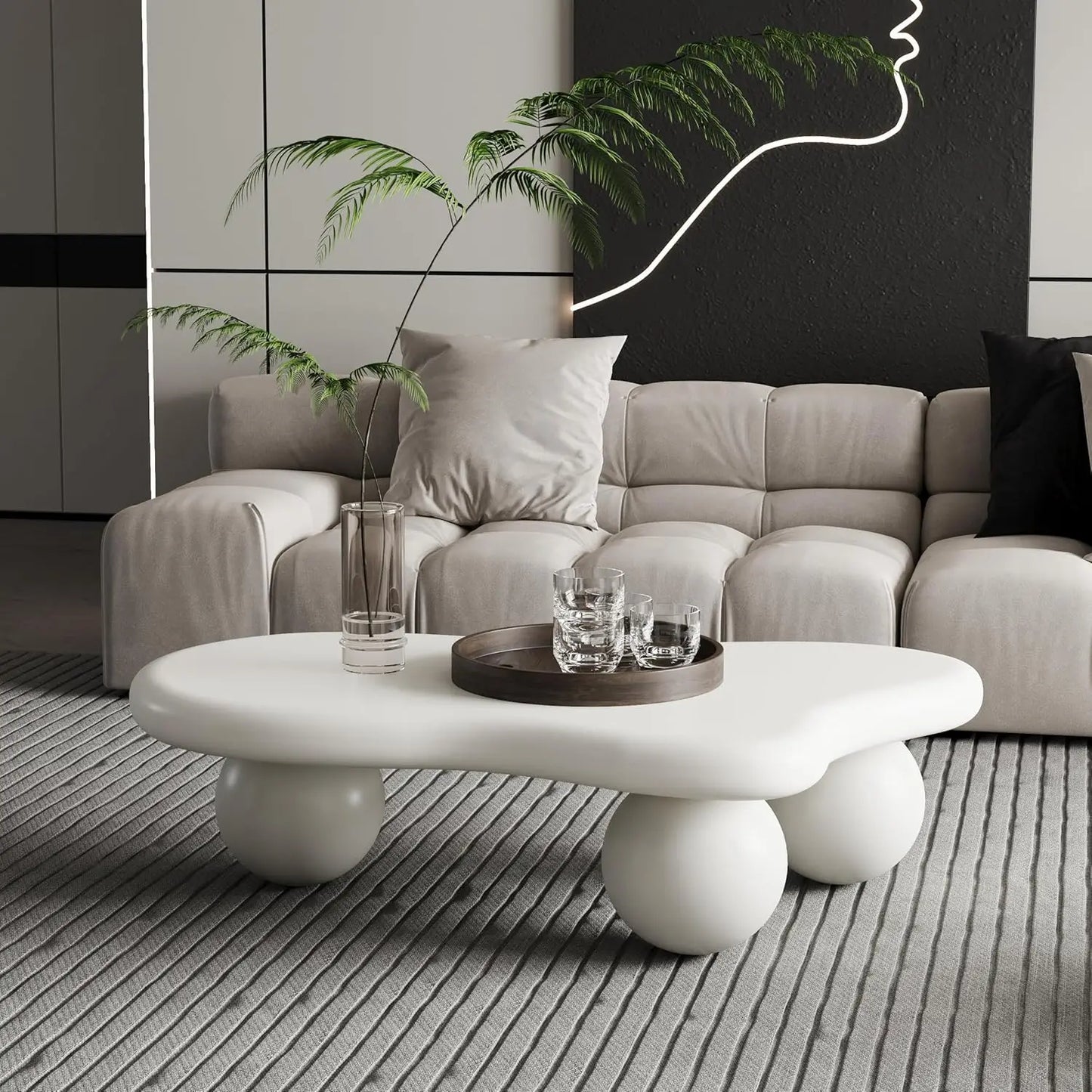 40" Black Modern Coffee Table with 3 Ball Legs