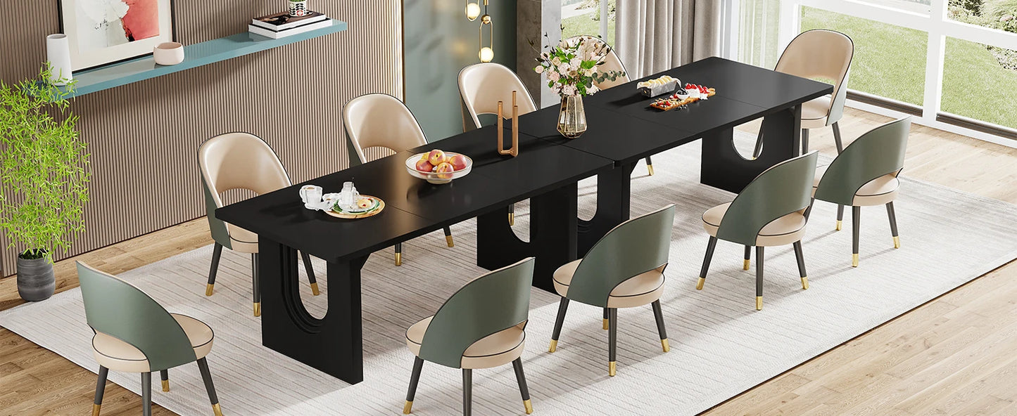 71" Large Kitchen Dining Table with Wood Pedestal Base, Seats 6-8