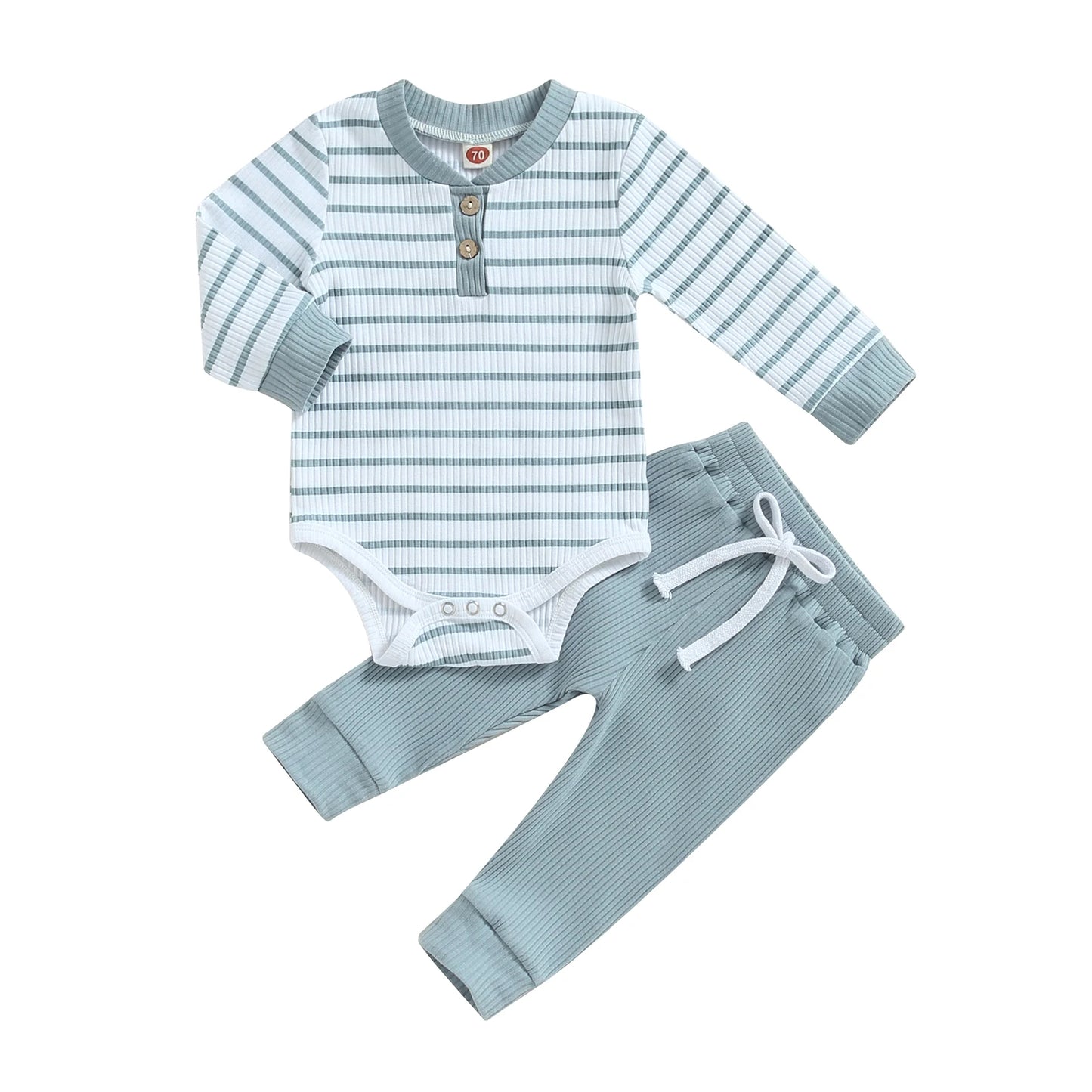 3-24MO Infant Boy Fall Outfits, Long Sleeve Striped Print Romper + Pants