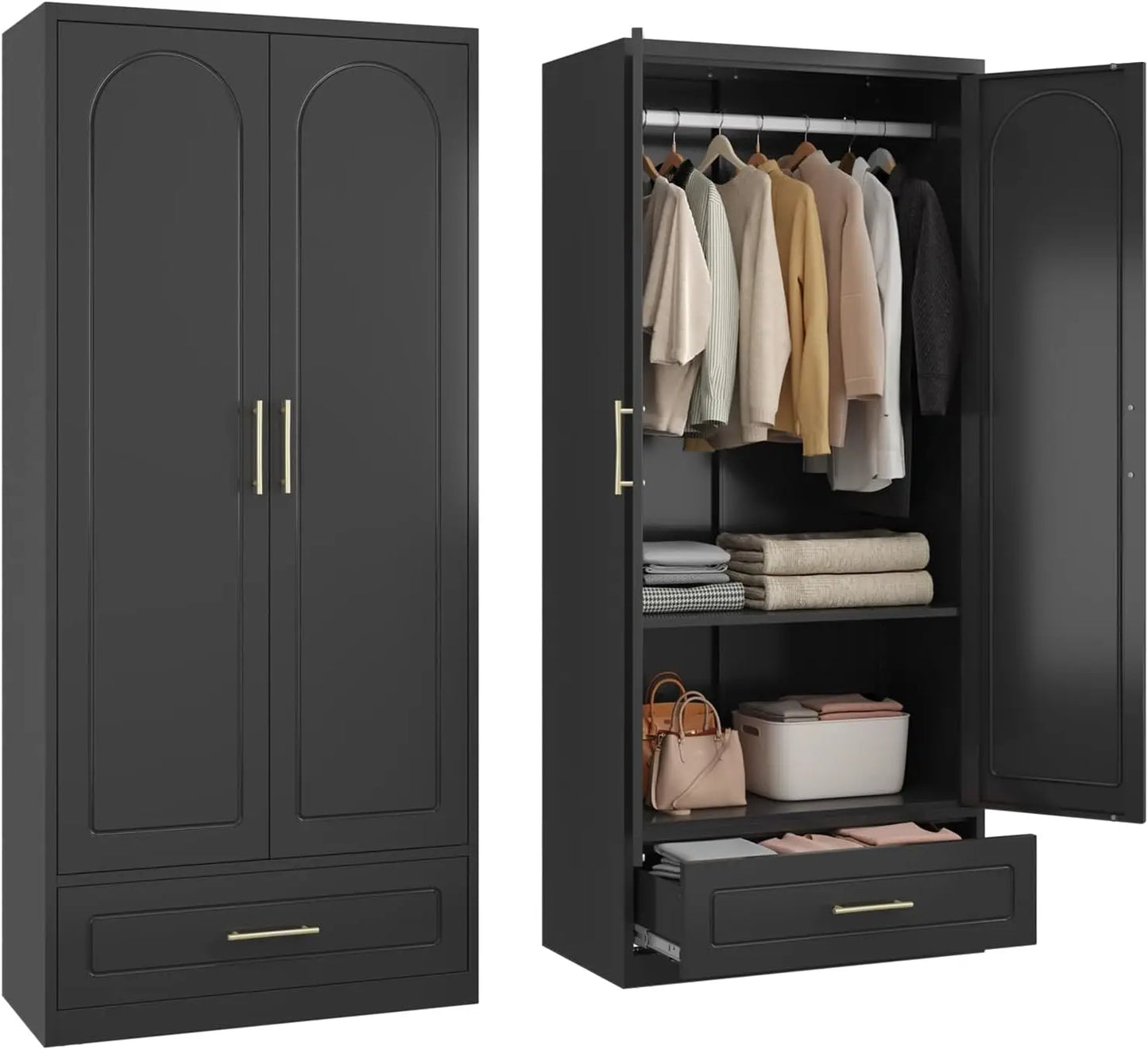 71" Metal Wardrobe Cabinet with Hanging Rod, and Adjustable Shelves
