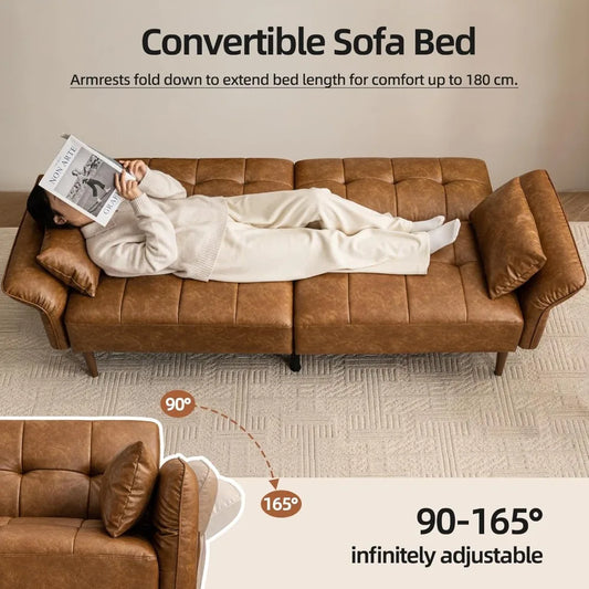 85” Futon Sofa Bed, Sleeper Sofa, Small Couch with Storage Adjustable Armrests Pillows 5 colors available