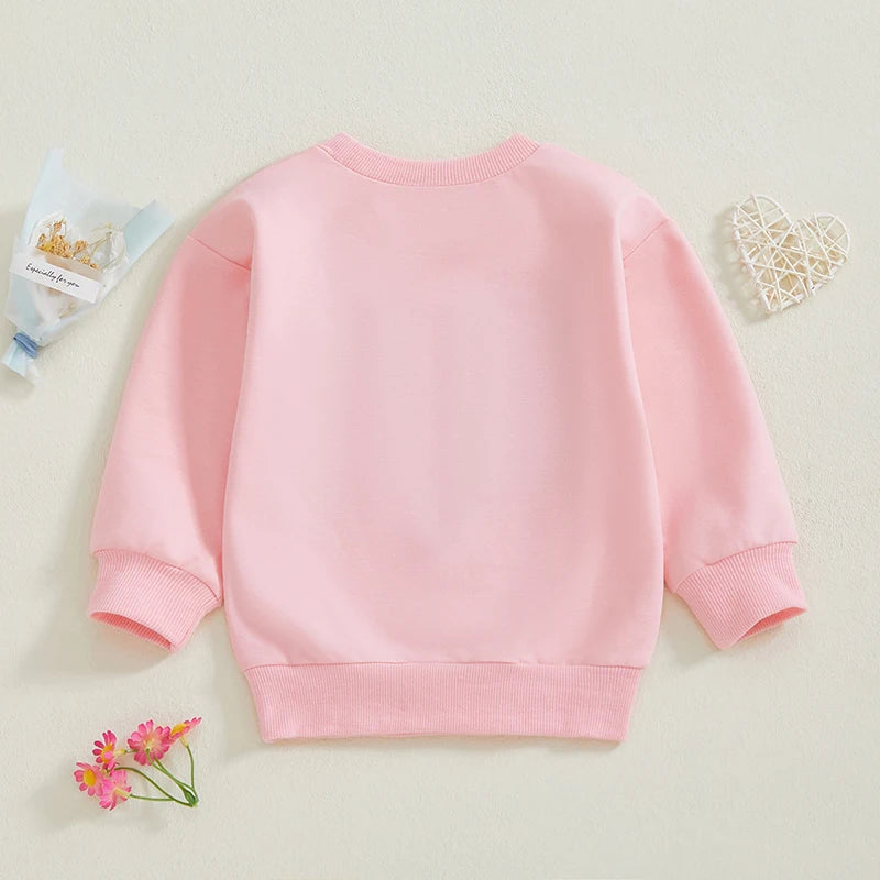 12M-4T Kids Girls Valentines Day Sweatshirt, Long Sleeve, Crew Neck, Embroidery Letters, Pullover Hoodie Tops