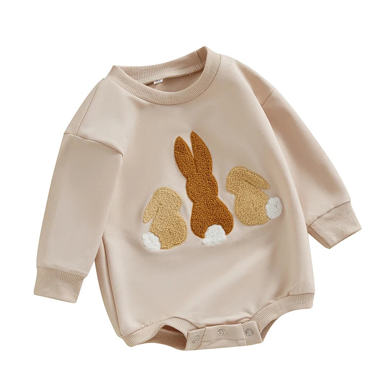 0-18MO Baby Girl/Boy Easter Bunny Embroidery Sweatshirt, Long Sleeve, O-neck Jumpsuit