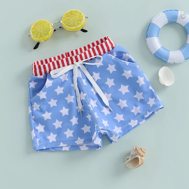 6MO-4Y Boys Independence Day Drawstring Star Print Swim Trunks