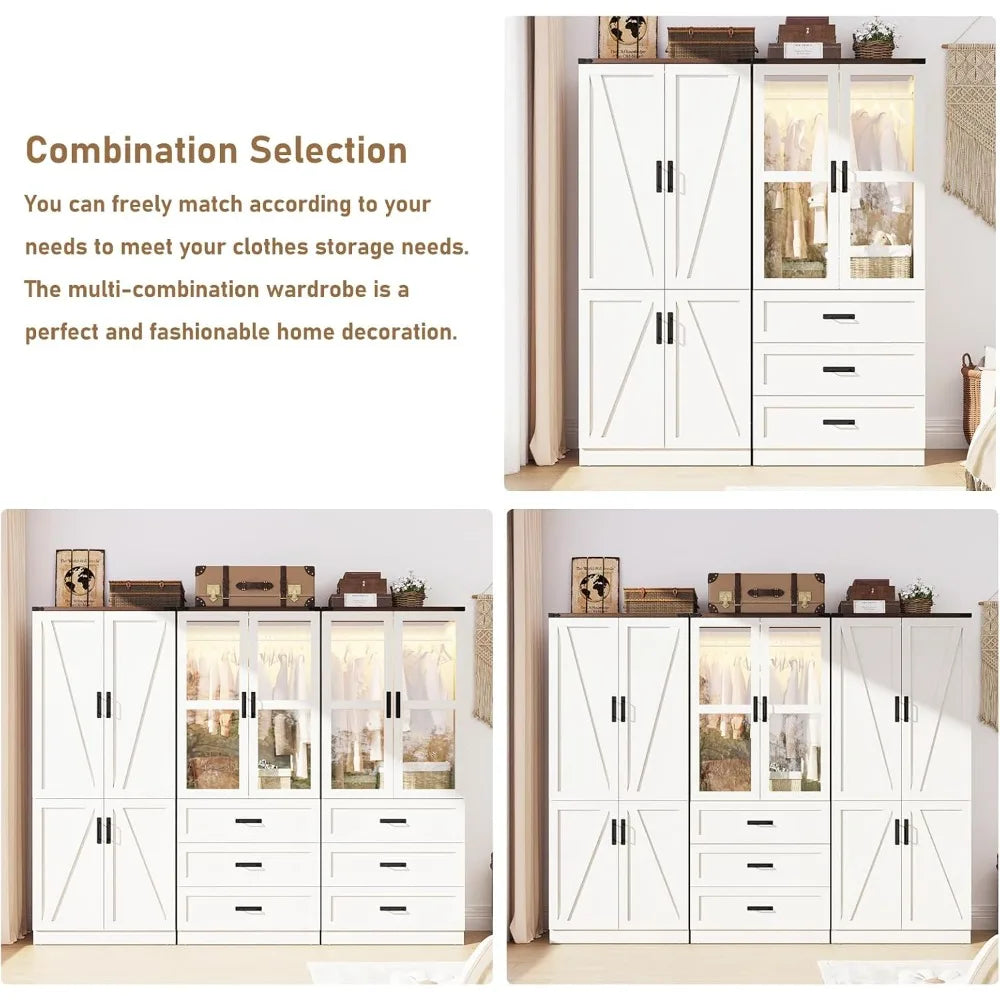 75" 2 Door Armoire Wardrobe Closet with 3 Drawers and LED