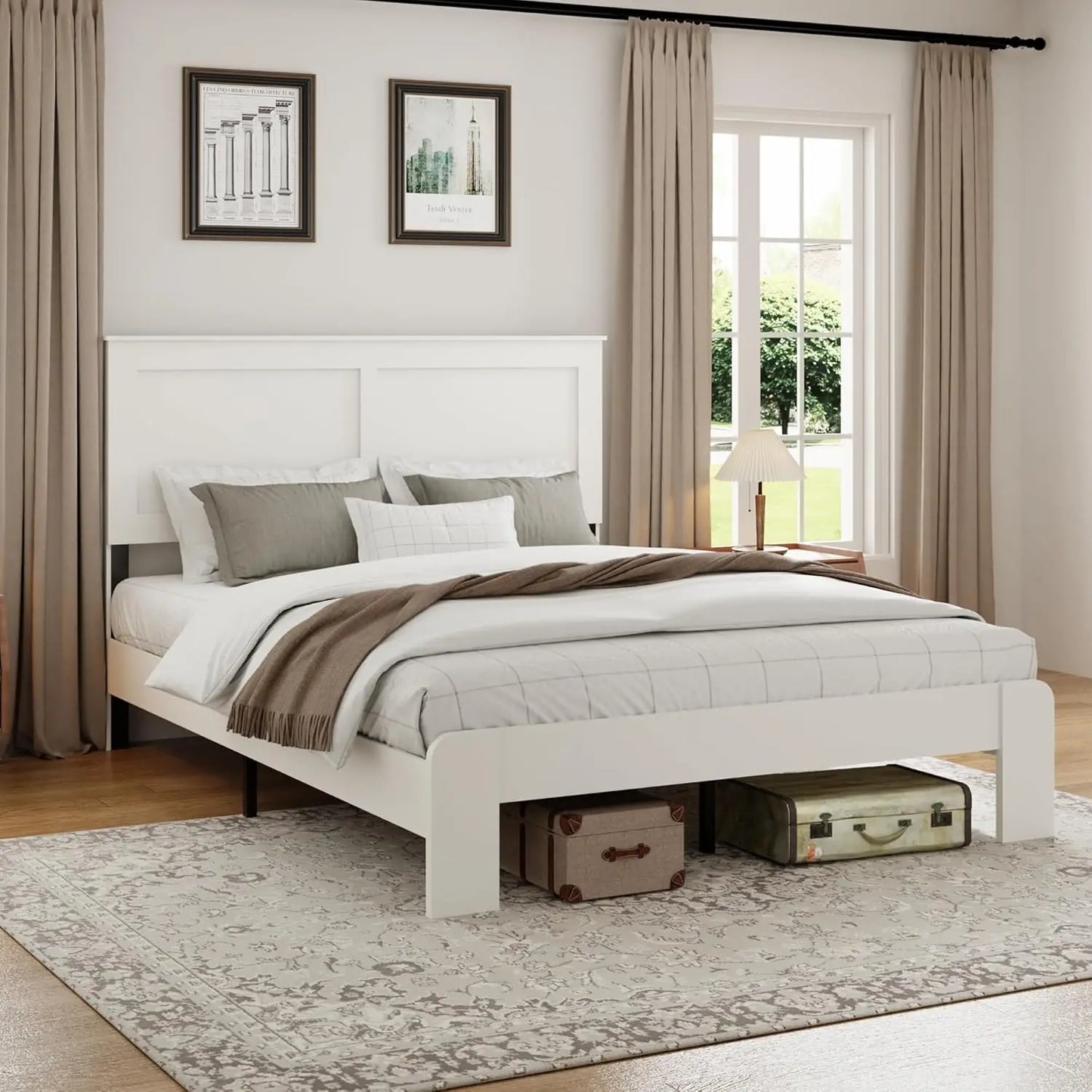Wood Platform King Bed Frame with Headboard and Wood Slat Support, Noise-Free,Easy Assembly, No Box Spring Needed